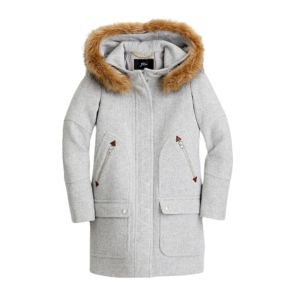 NWOT JCrew Chateau Parka Jacket Coat Womens 6 Gray Hooded Stadium Cloth BM948 - Picture 2 of 13